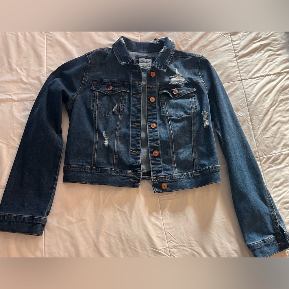 Wax Jean Denim Jean Jacket Distressed Stretch Large